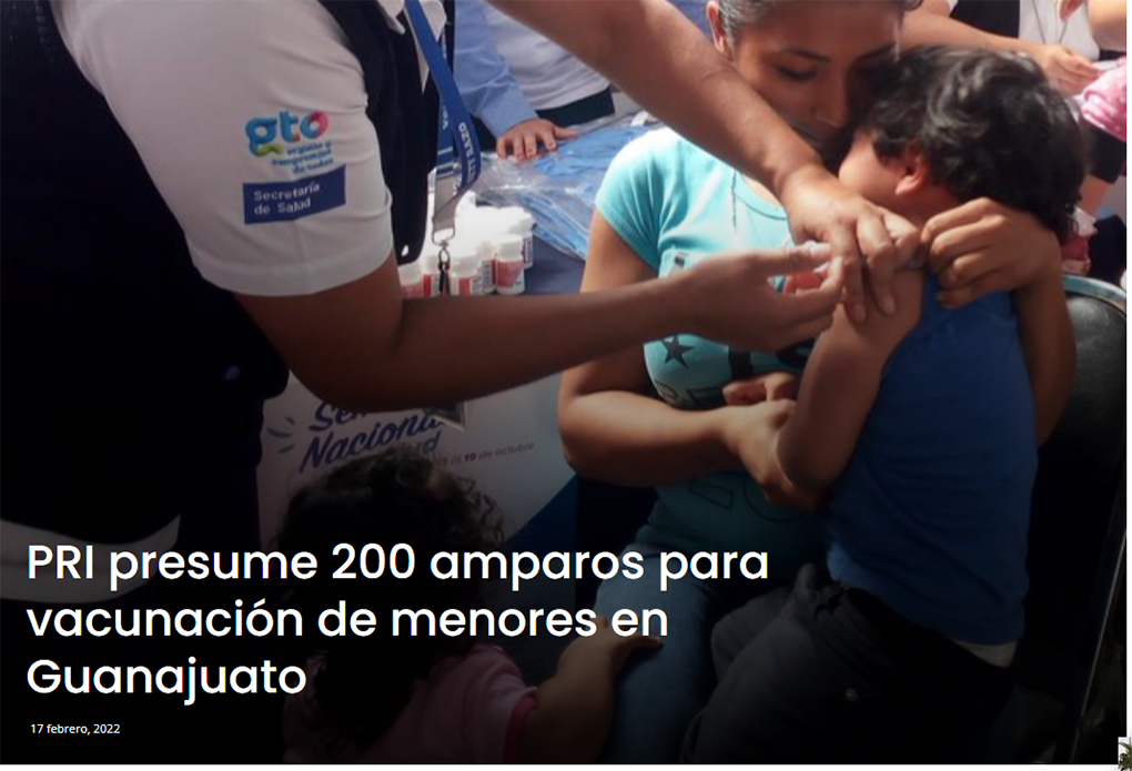 PRI PRESUME 200 AMPAROS PARA VACUNACIÓN DE MENORES EN GUANAJUATO.