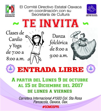 PRI INVITA A CLASES DE CARDIO, YOGA Y DANZA FOLCLÓRICA