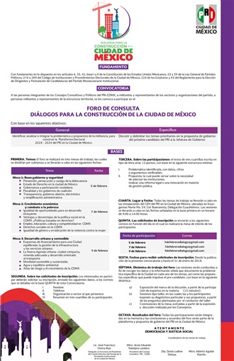 CONVOCATORIA FORO DE CONSULTA DIÁLOGOS PARA LA CONSTRUCCIÓN DE LA CIUDAD DE MÉXICO