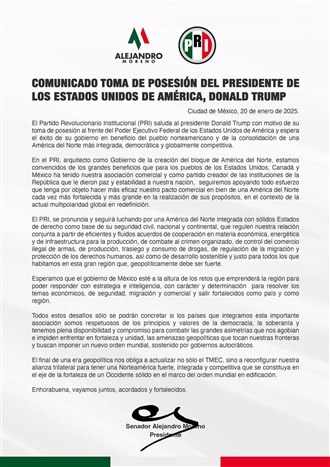 COMUNICADO TOMA DE POSESIÓN DEL PRESIDENTE DE LOS ESTADOS UNIDOS DE AMÉRICA, DONALD TRUMP