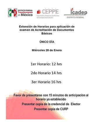 EXTENSIÓN DE HORARIOS PARA APLICACIÓN DE EXÁMENES DE ACREDITACIÓN DE DOCUMENTOS BÁSICOS